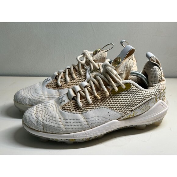 Under Armour Brice Harper 7 Elite TPU Baseball Cleats Mens Size 9 White and Gold - Picture 3 of 9